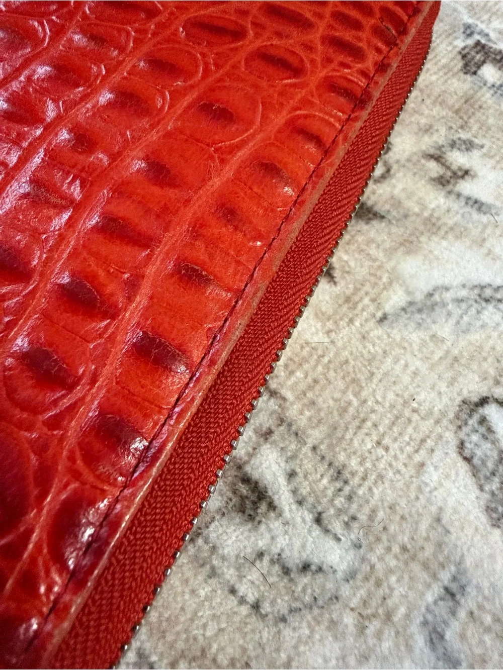 FURLA leather red/orange croc-Embossed Zip-around Wallet